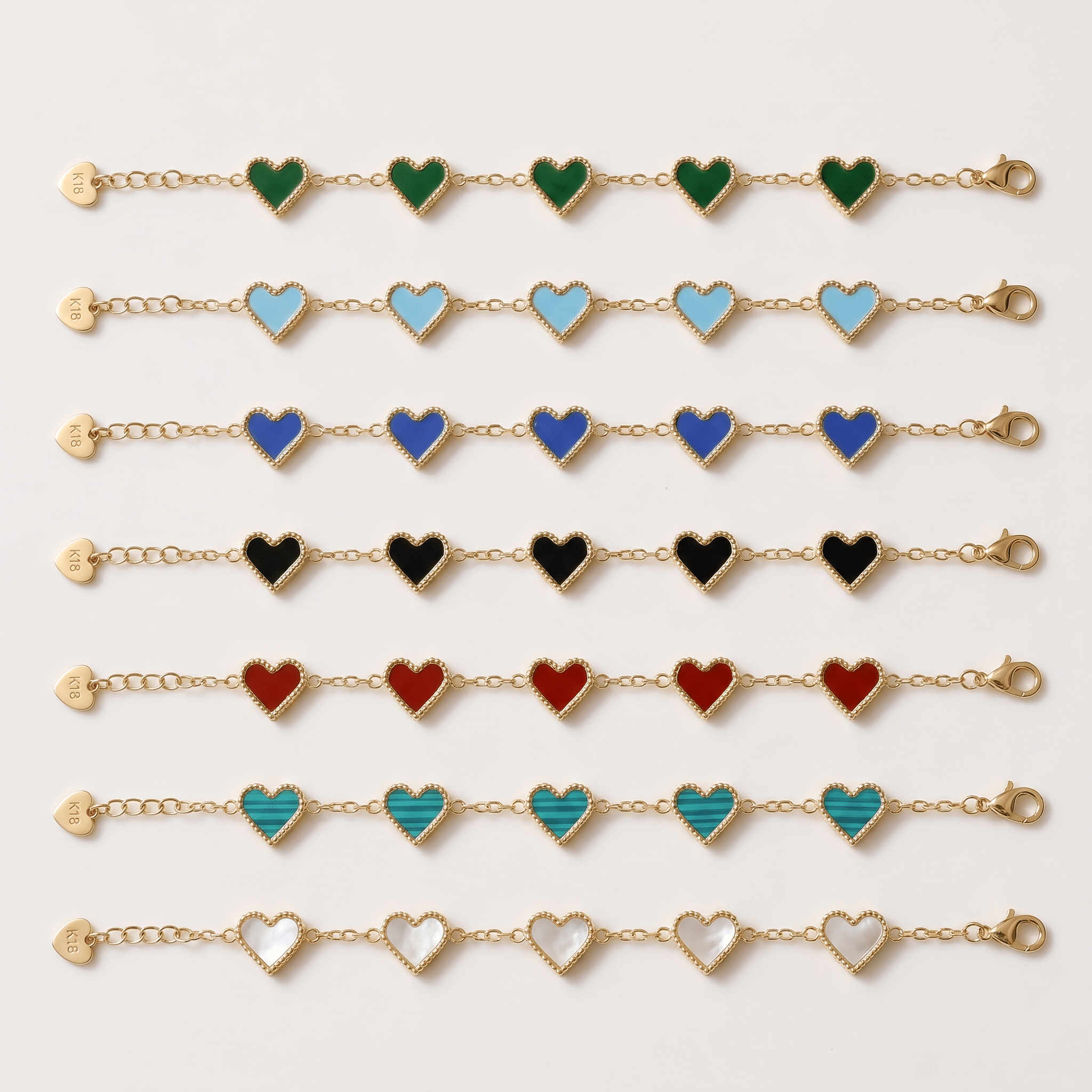 5 Heart Motif Bracelet in Green - Ellavore