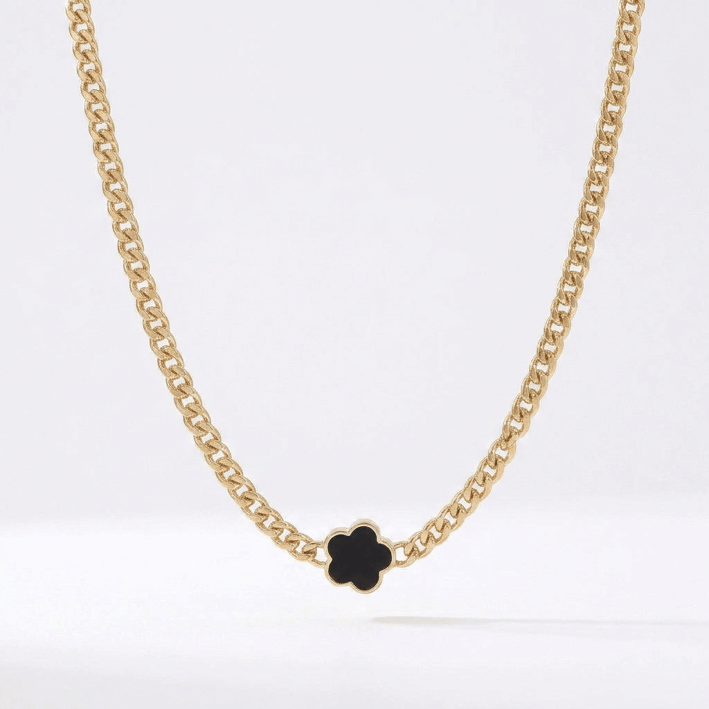 Black Forget Me Knot Flower Pendant in Gold - Ellavore