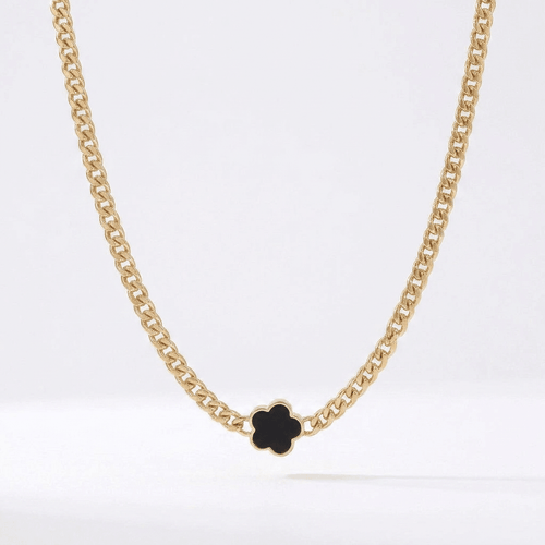 Black Forget Me Knot Flower Pendant in Gold - Ellavore