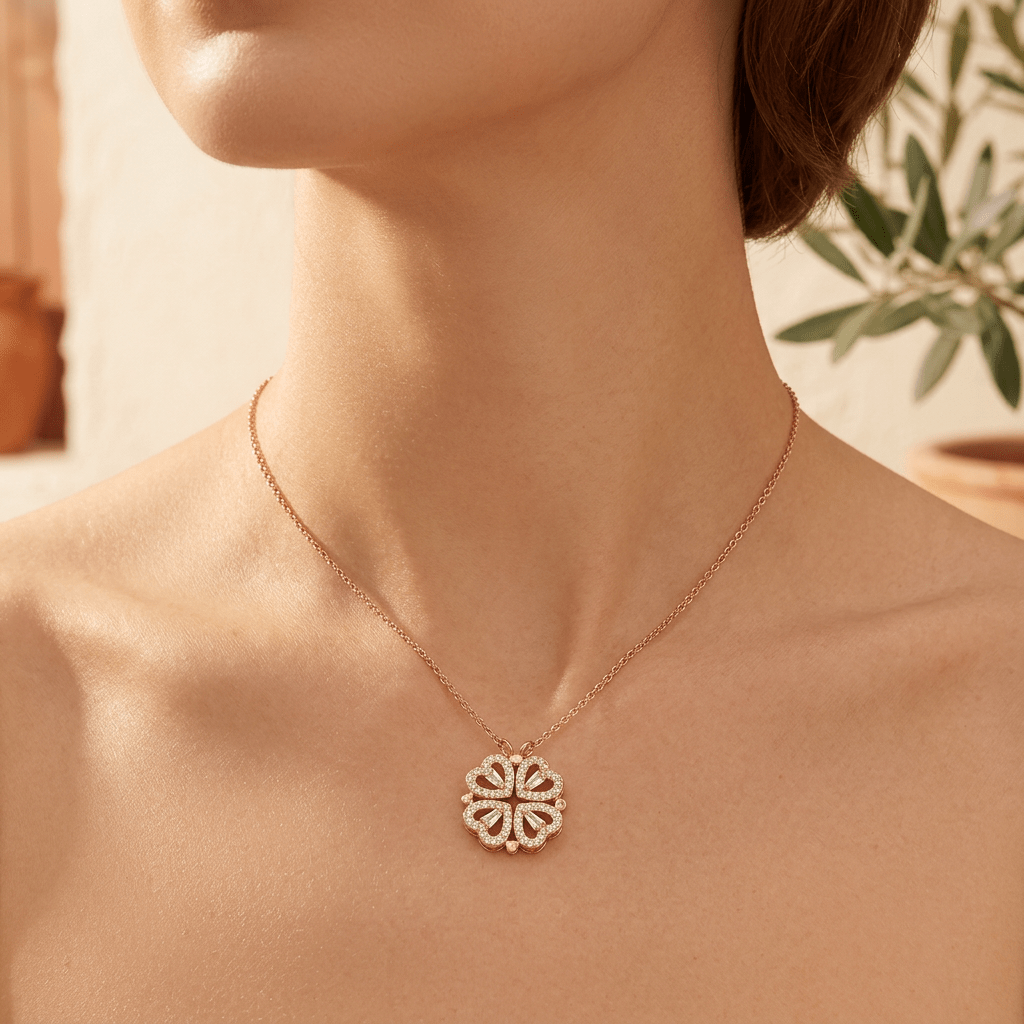 Four Leaf Folding Clover Necklace in Rose Gold - Ellavore
