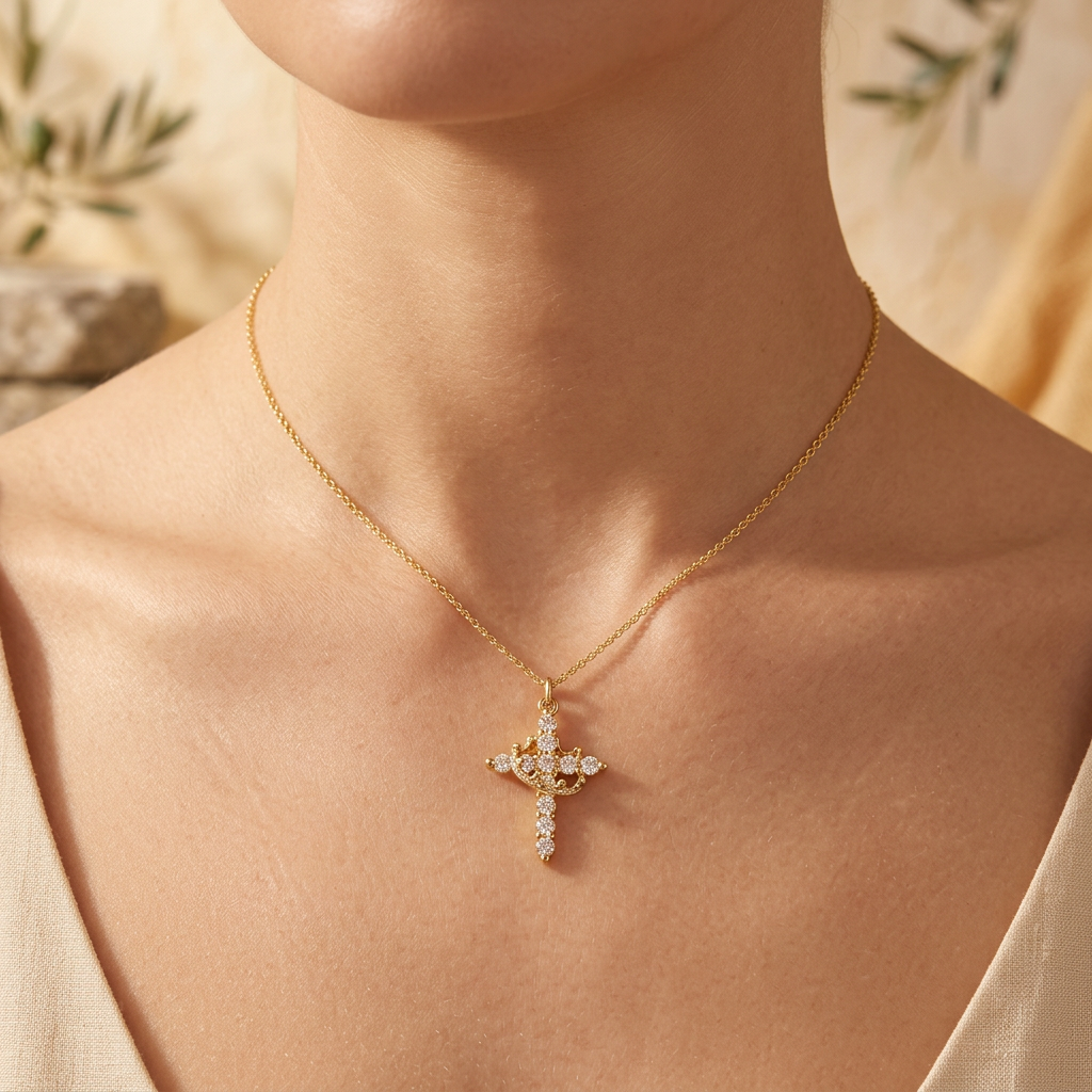 The Crown & Cross Pendant in Gold