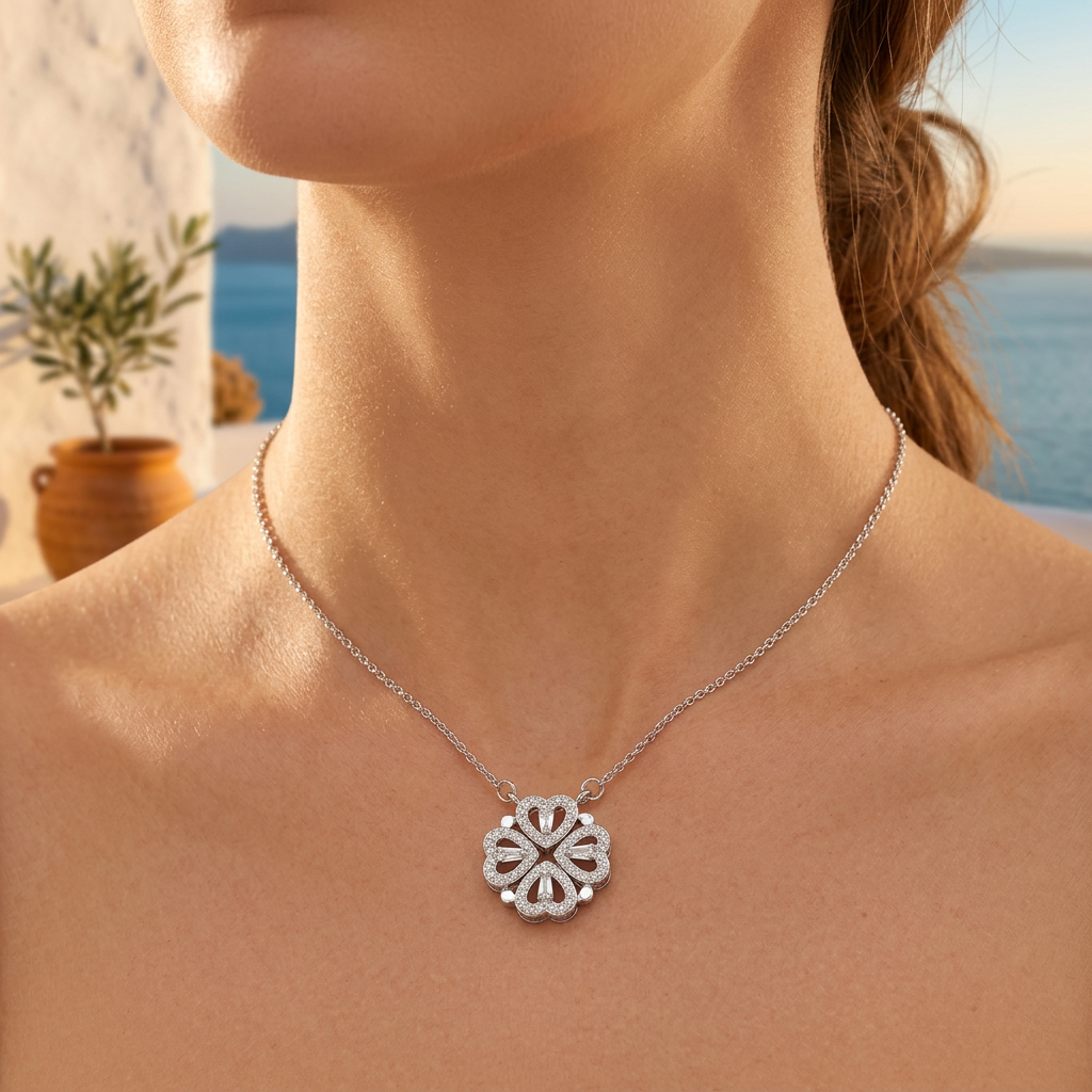 Four Leaf Folding Clover Necklace in Gold