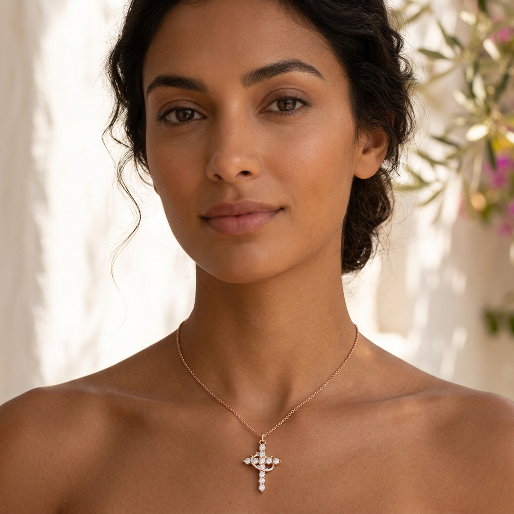 The Crown & Cross Pendant in Rose Gold