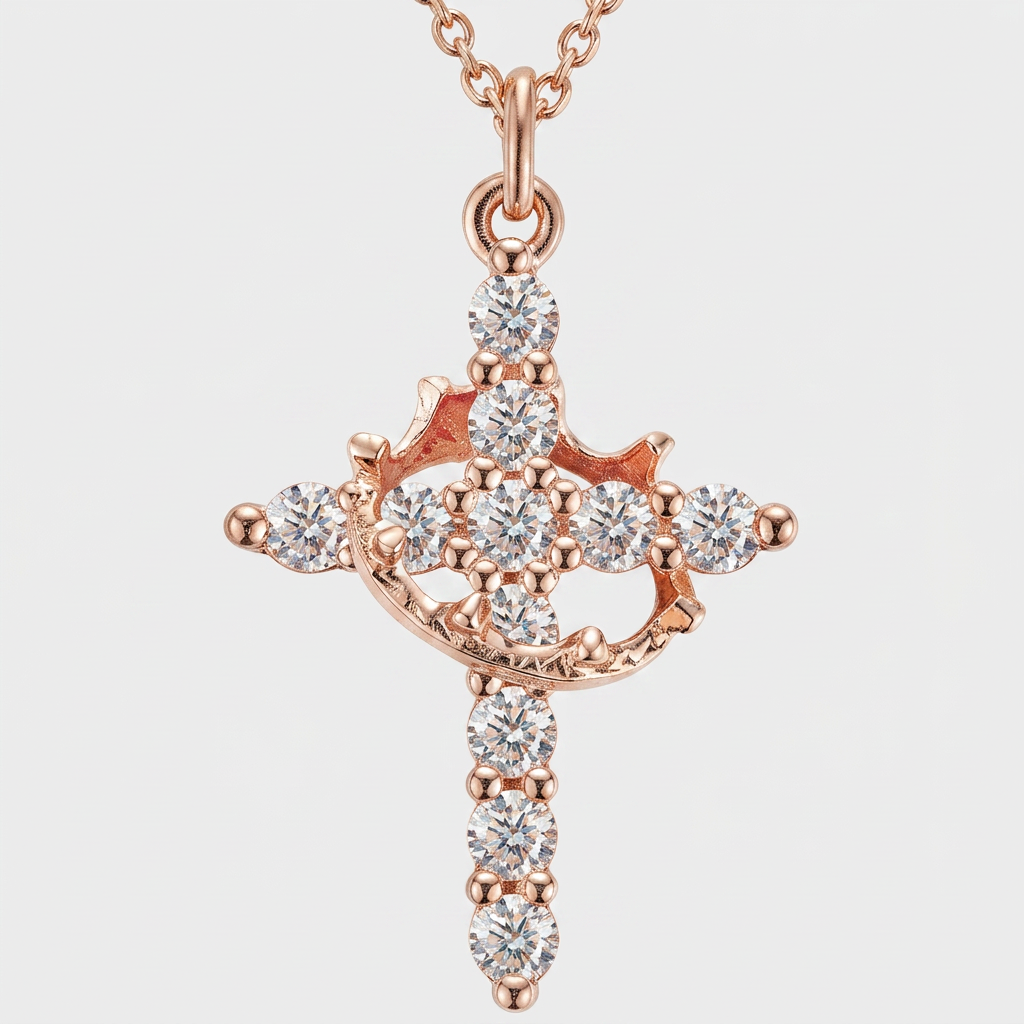 The Crown & Cross Pendant in Rose Gold
