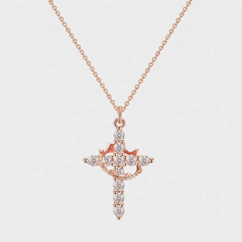 The Crown & Cross Pendant in Rose Gold