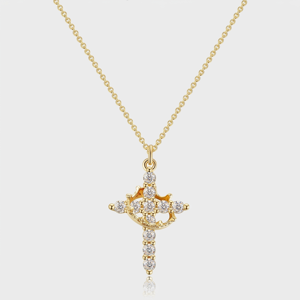 The Crown & Cross Pendant in Gold