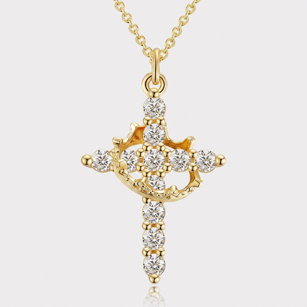 The Crown & Cross Pendant in Gold