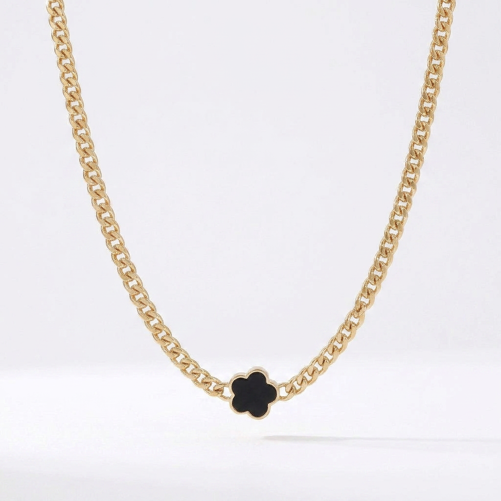 Green Forget Me Knot Flower Pendant in Gold