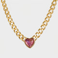 The Passion Necklace - Heart Shaped Pink Stone Pendant Gold Chain