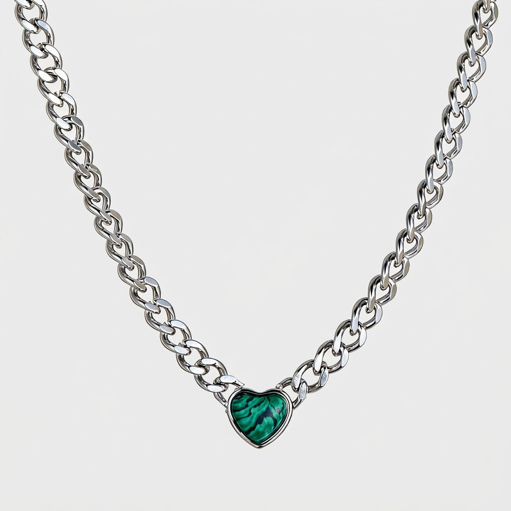 The Passion Necklace - Heart Shaped Green Stone Pendant