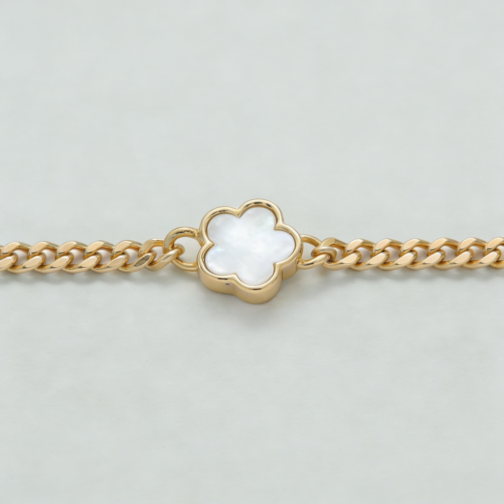 White Forget Me Knot Flower Bracelet in Gold