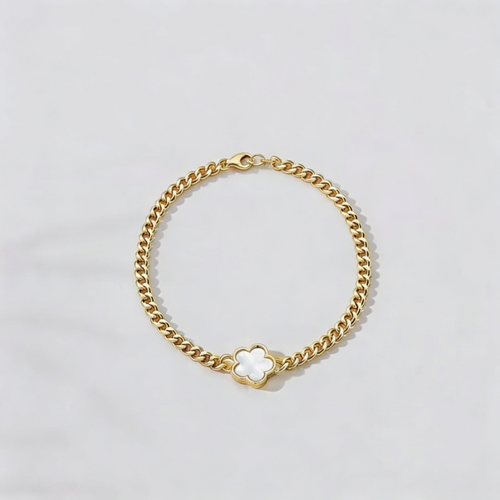 White Forget Me Knot Flower Bracelet in Gold