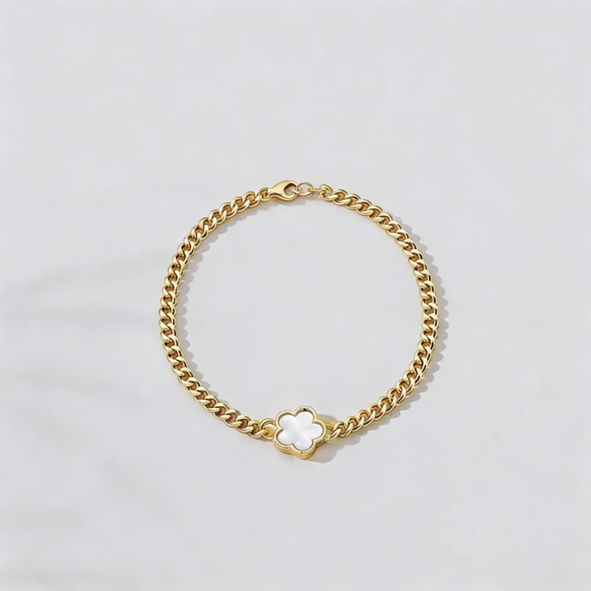Green Forget Me Knot Flower Bracelet in Gold