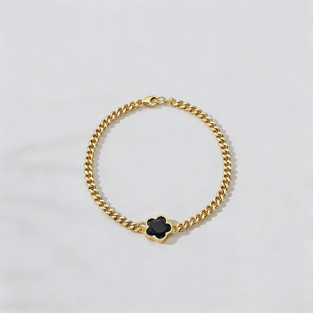 White Forget Me Knot Flower Bracelet in Gold