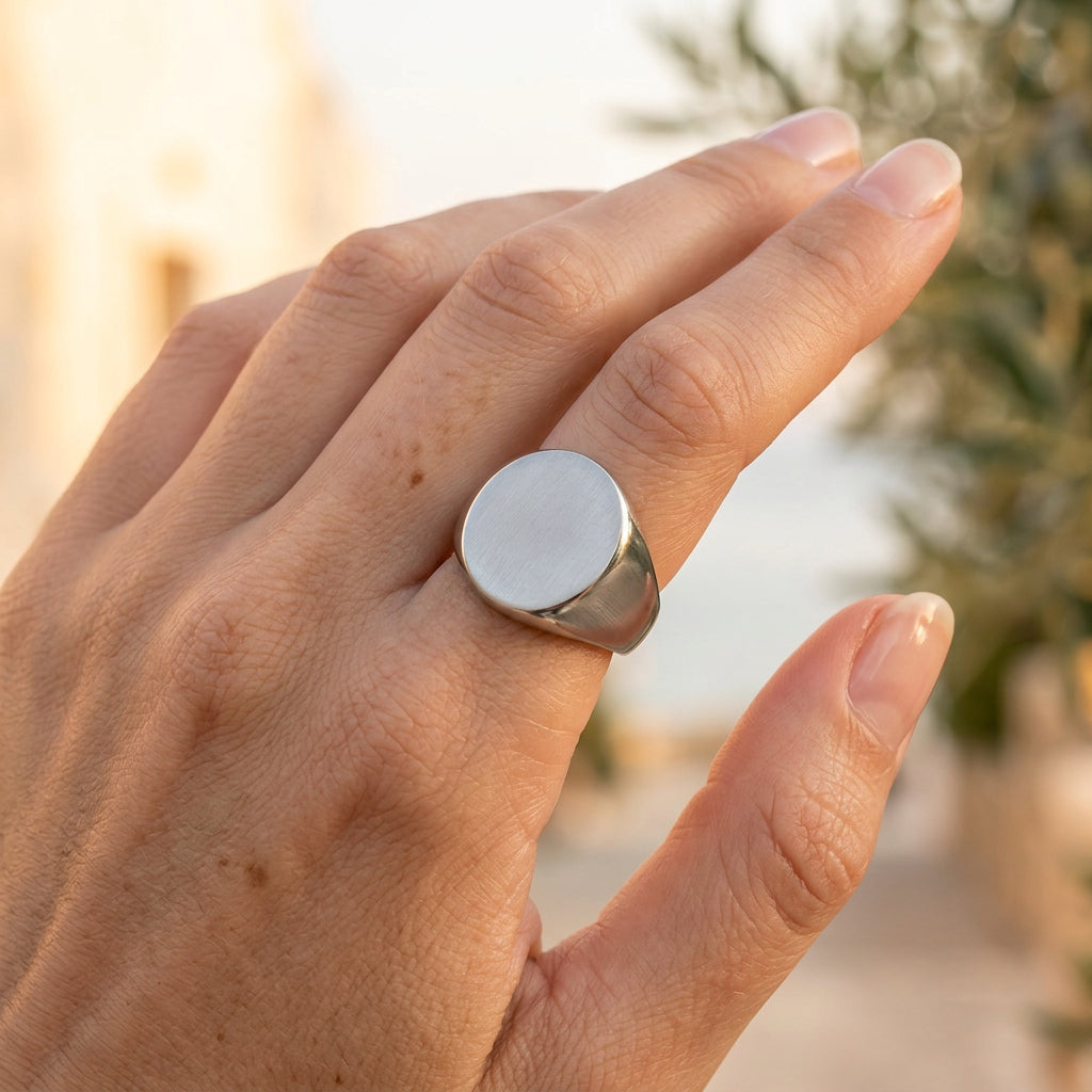 Plain Flat Oval Signet Gold Ring