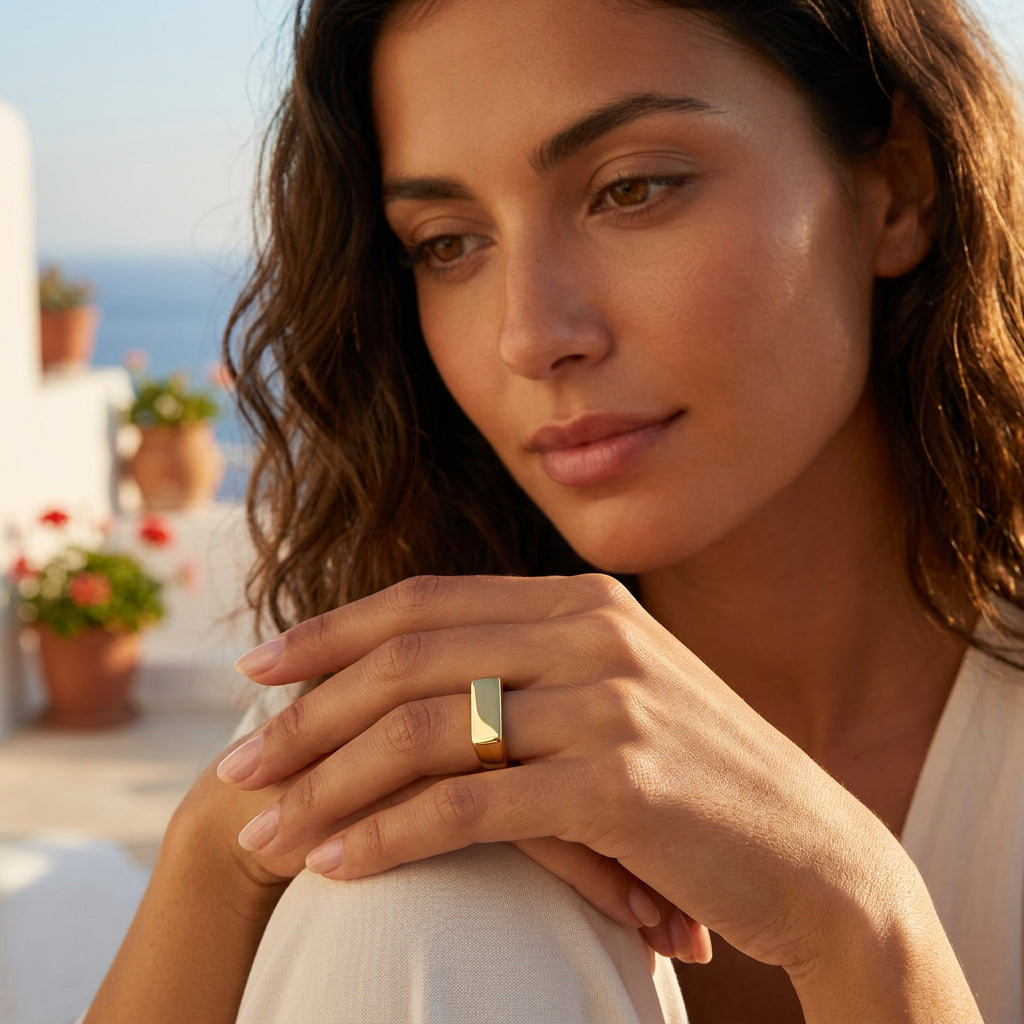 Rhodes Flat Top Gold Ring