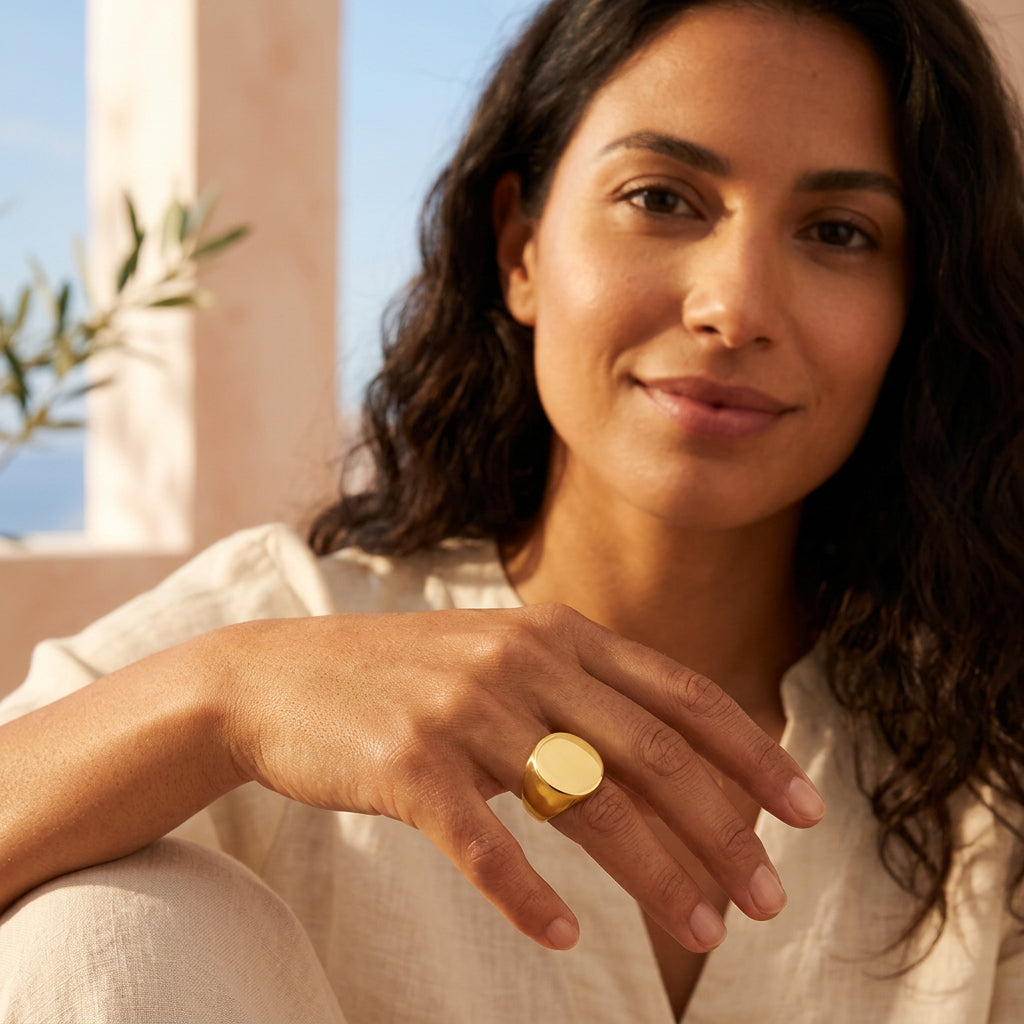 Plain Flat Oval Signet Gold Ring