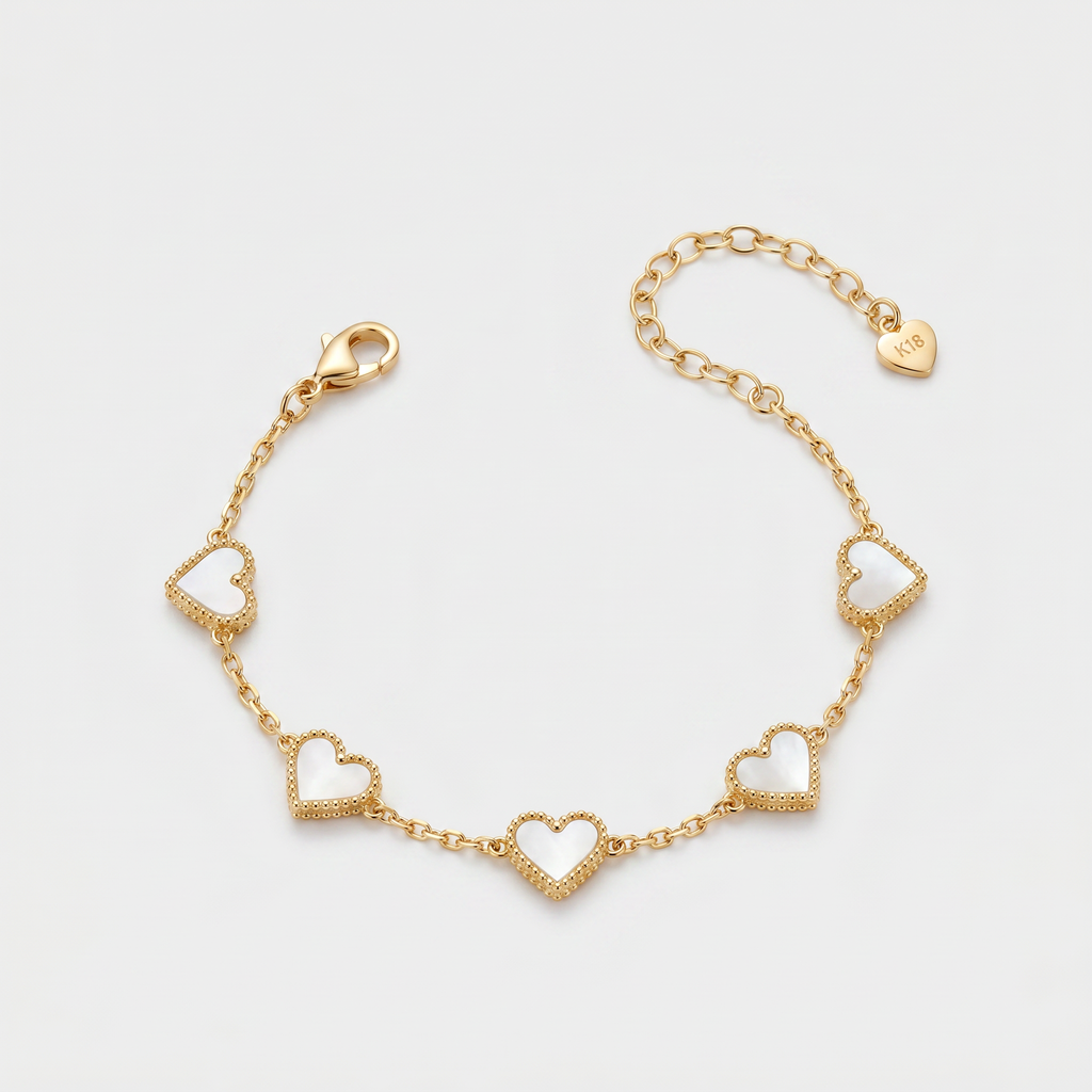 5 Heart Motif Bracelet in White Pearl
