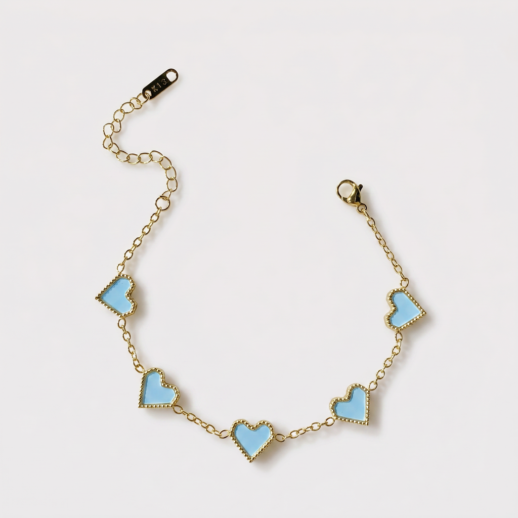 5 Heart Motif Bracelet in Light Blue
