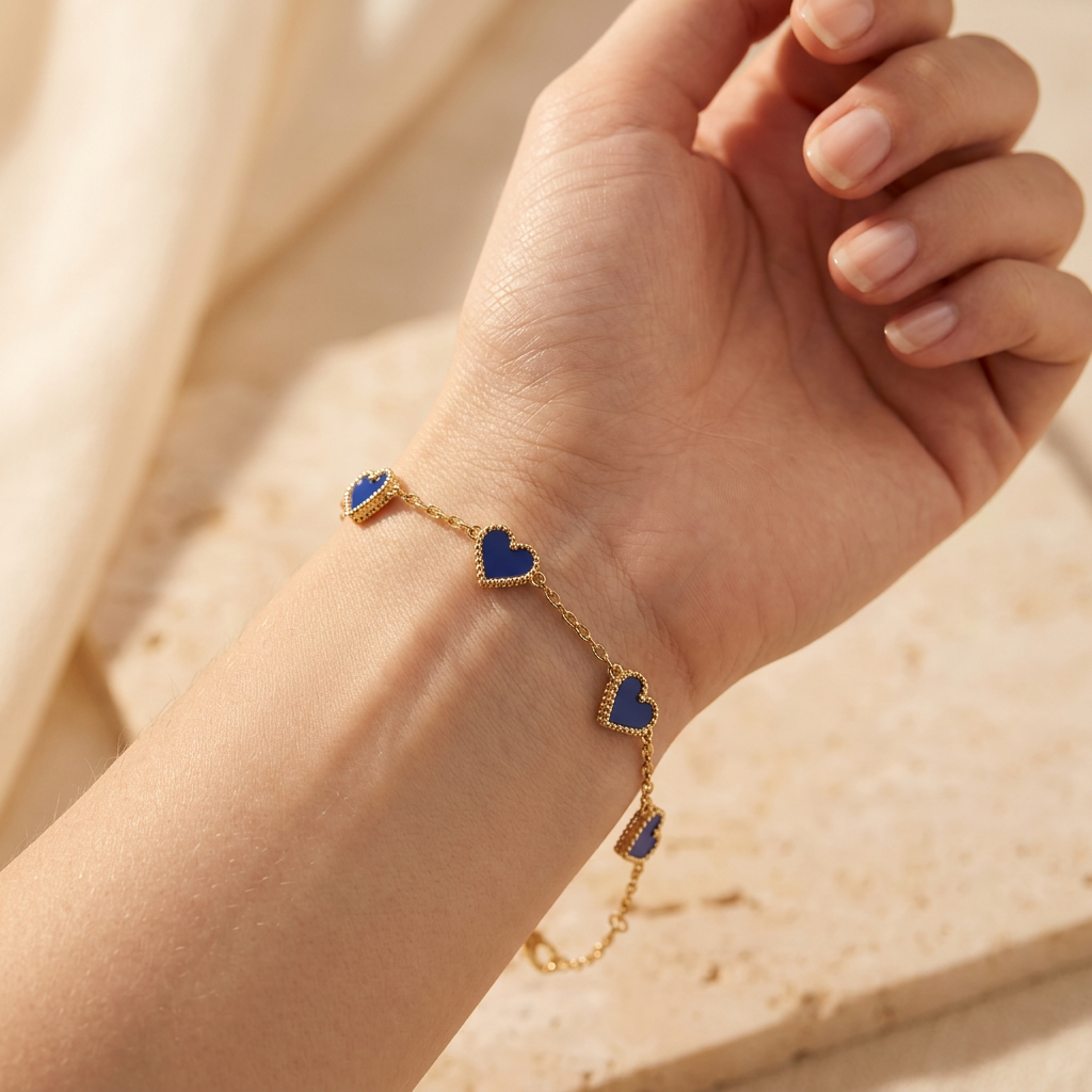 5 Heart Motif Bracelet in Blue