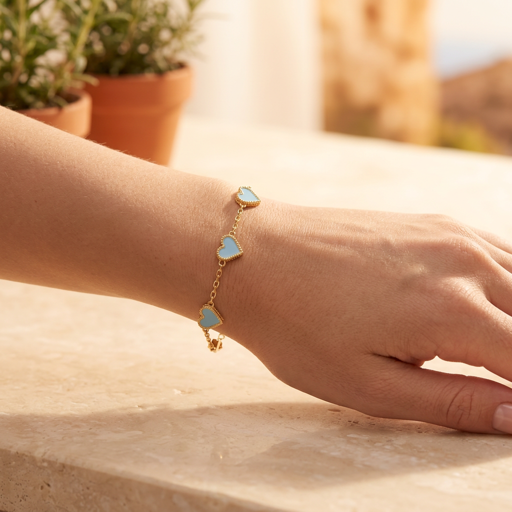 5 Heart Motif Bracelet in Blue