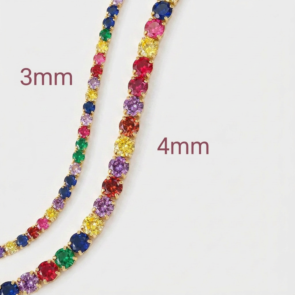 Rainbow Tennis Chain in Gold