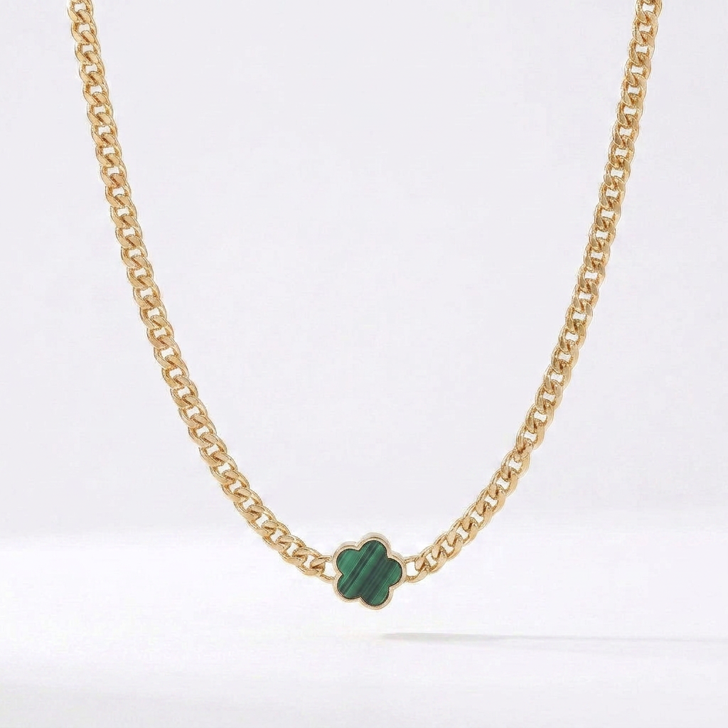 Black Forget Me Knot Flower Pendant in Gold
