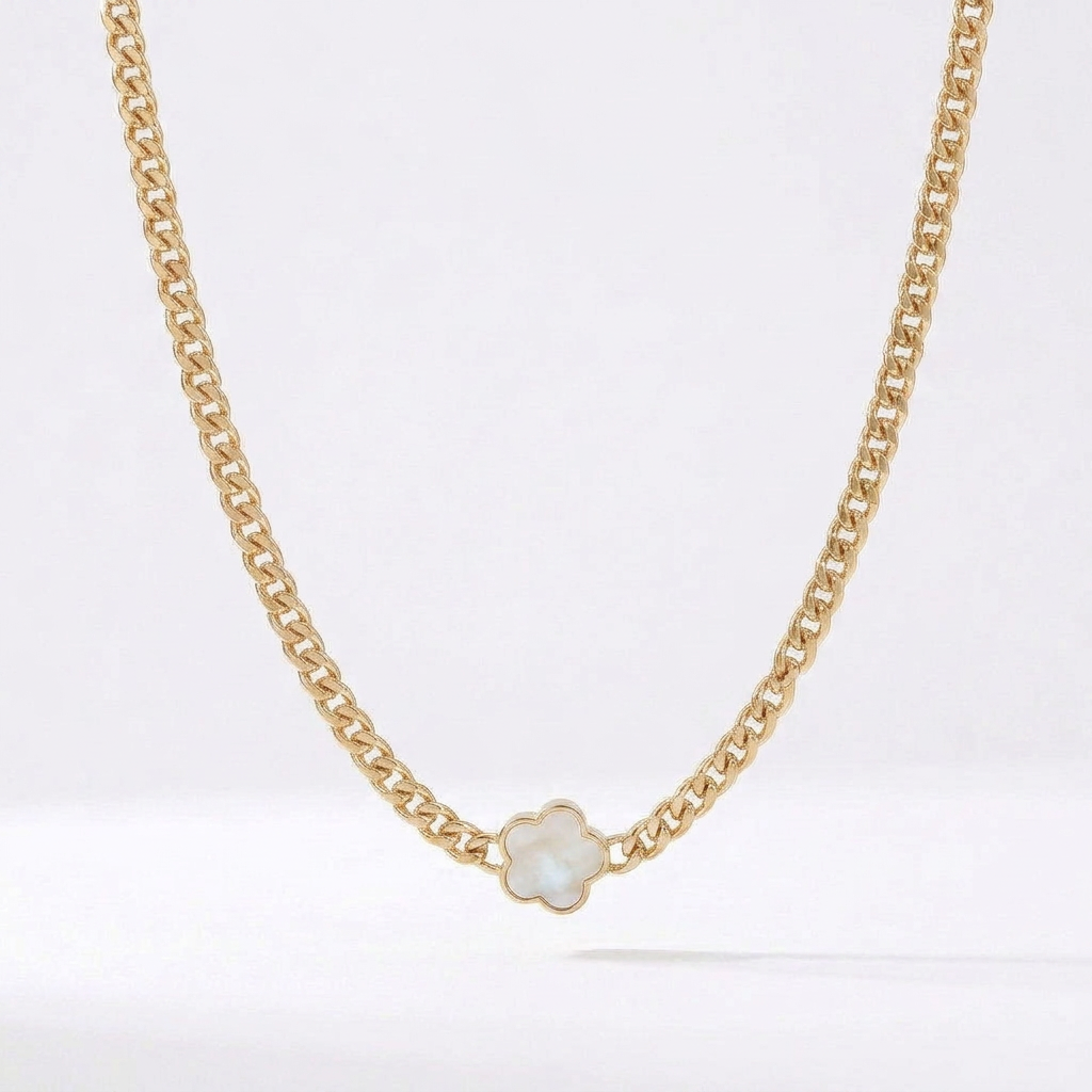 Black Forget Me Knot Flower Pendant in Gold