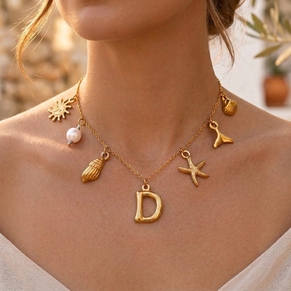 Summer Initial Necklace in Plated Gold