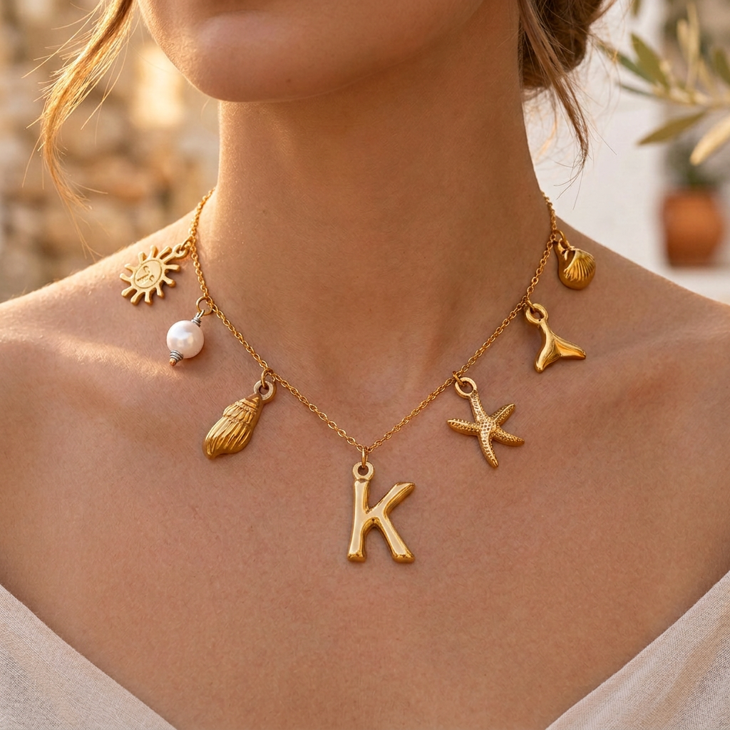 Summer Initial Necklace in Plated Gold