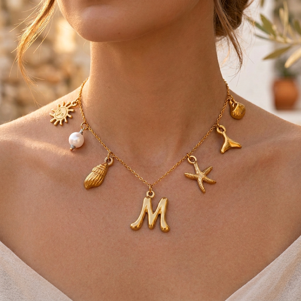 Summer Initial Necklace in Plated Gold