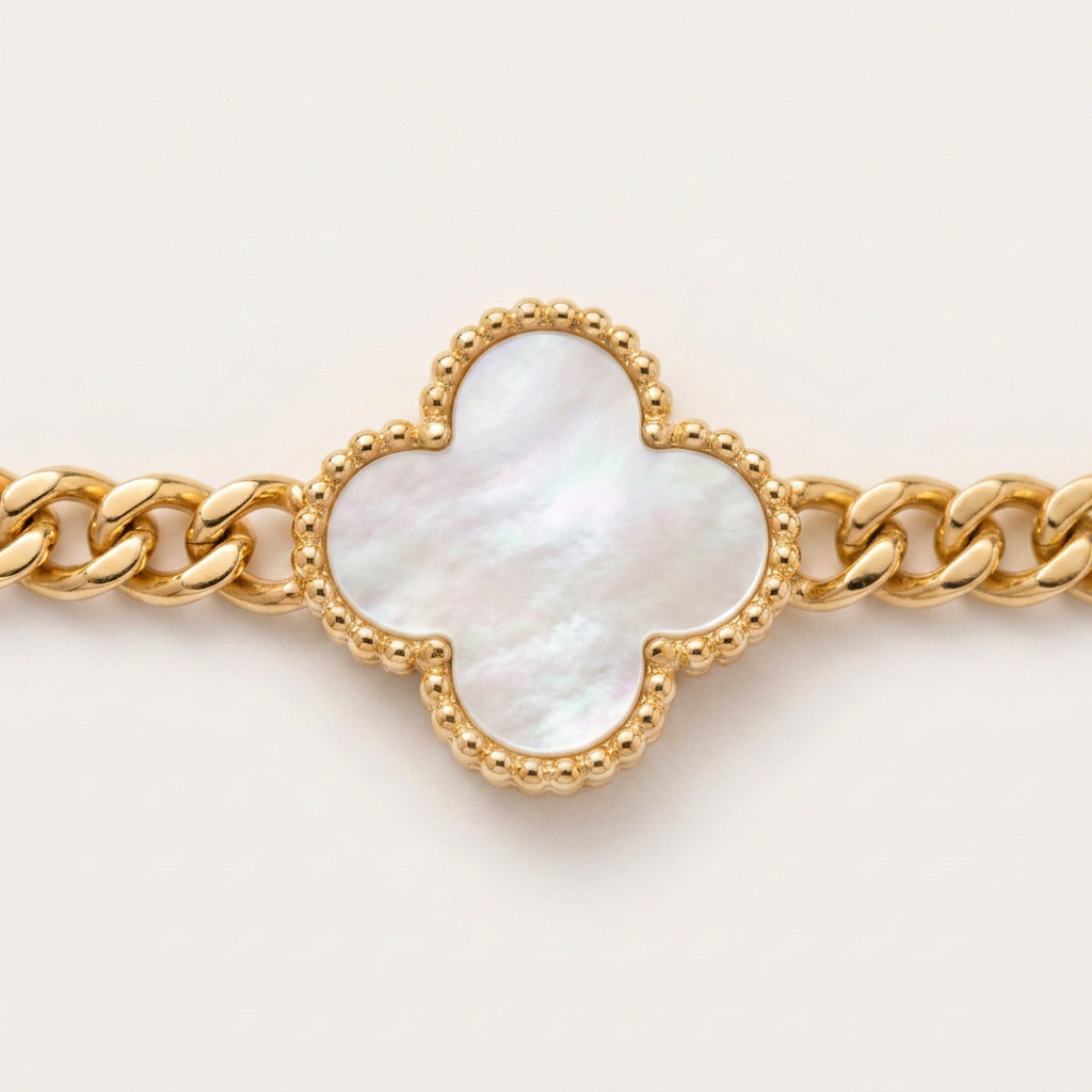 White Pearl Forget Me Knot Flower Pendant in Gold