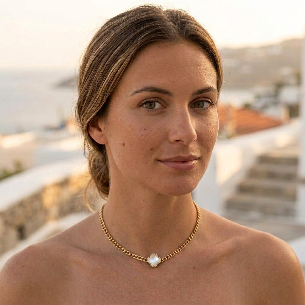 White Pearl Forget Me Knot Flower Pendant in Gold
