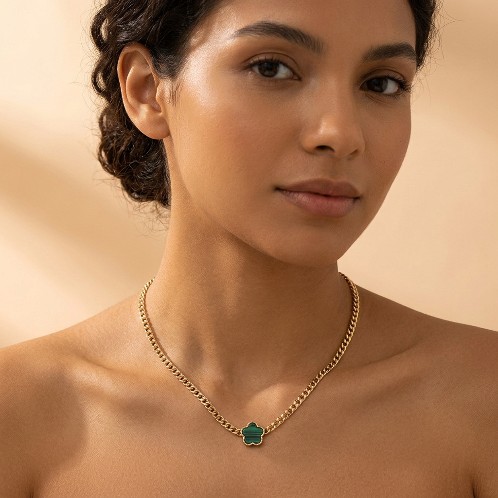 Black Forget Me Knot Flower Pendant in Gold
