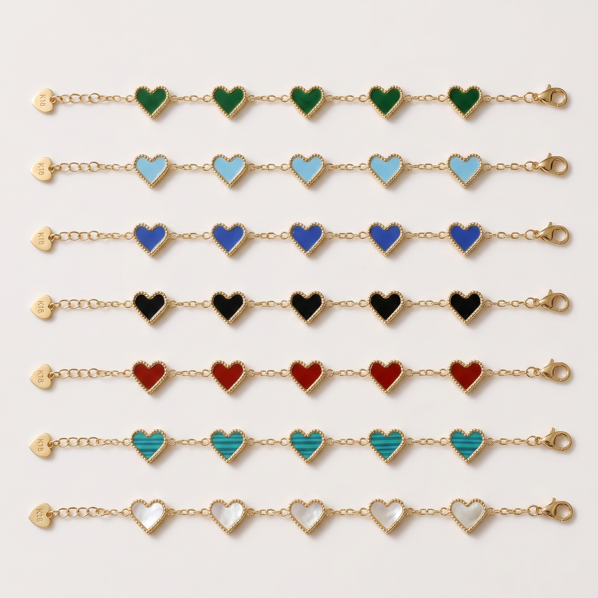 5 Heart Motif Bracelet in Blue