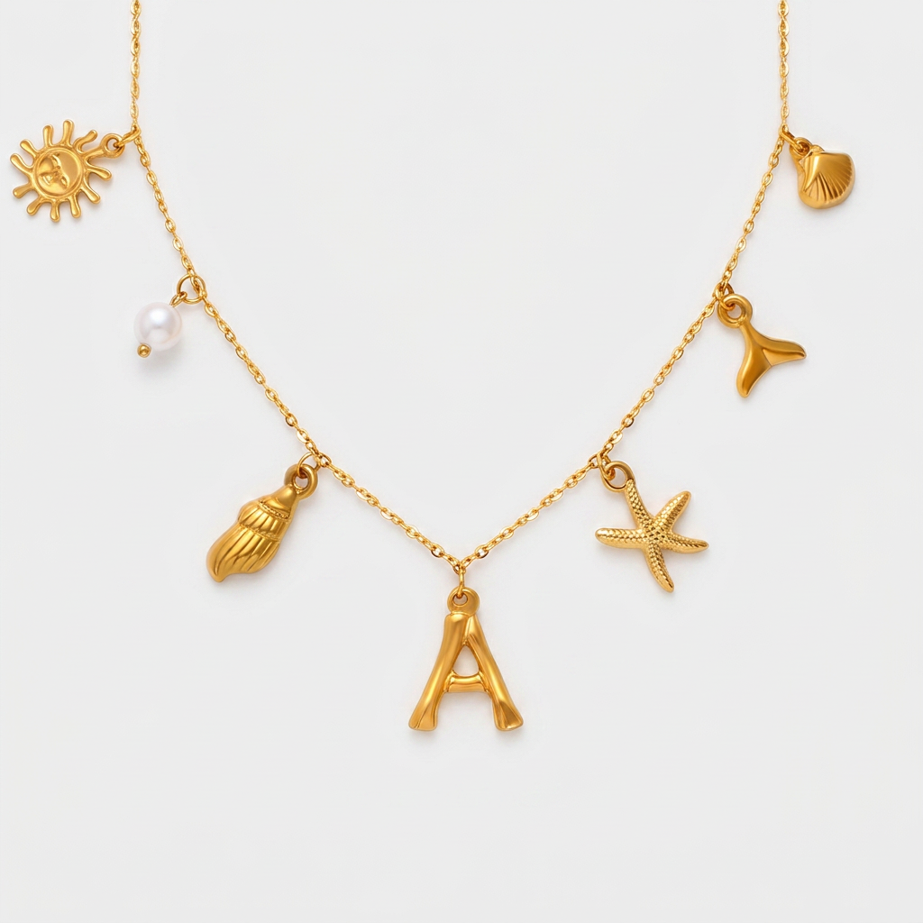 Summer Initial Necklace in Plated Gold