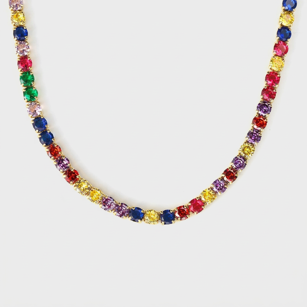 Rainbow Tennis Chain in Gold