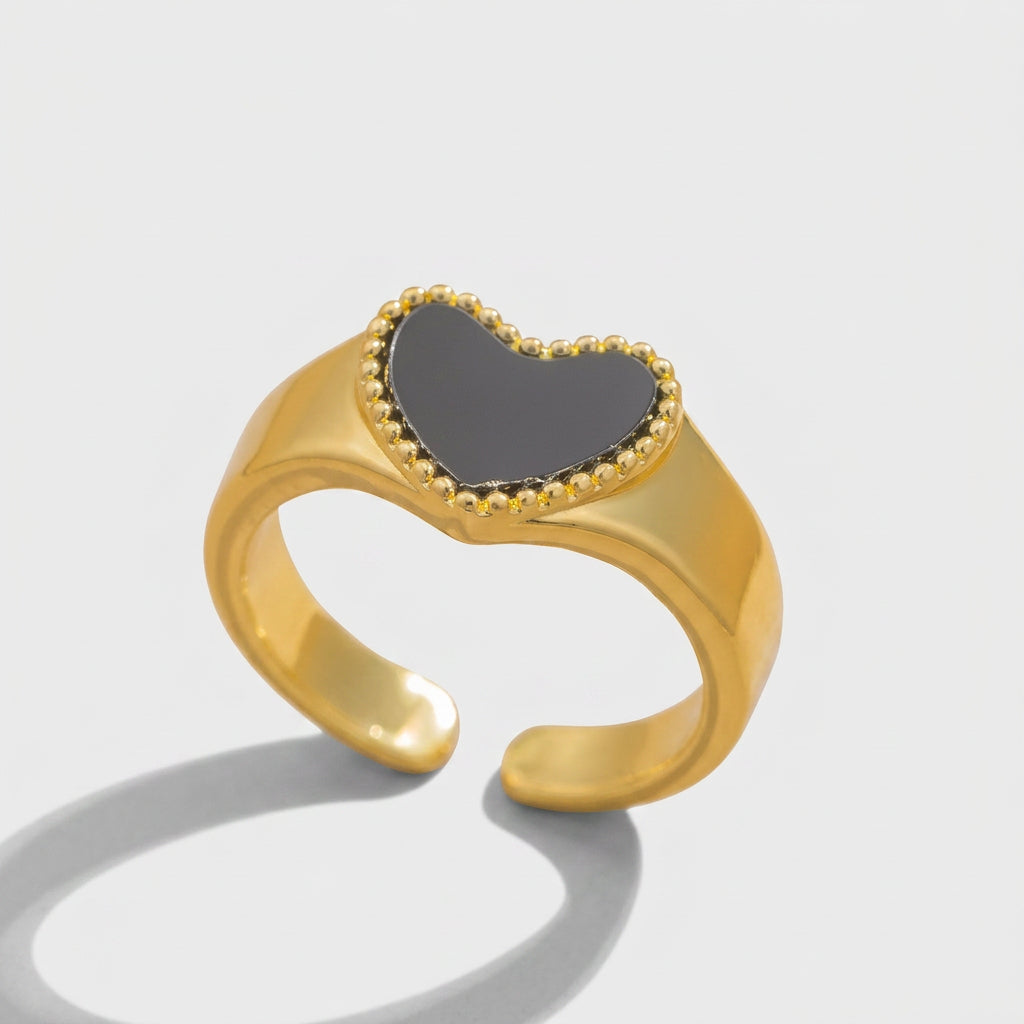 Black Heart Stone Gold Ring