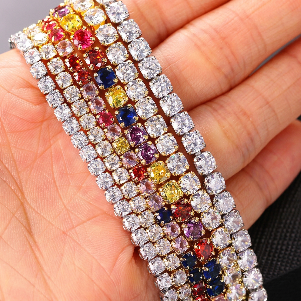 Rainbow Tennis Chain in Gold
