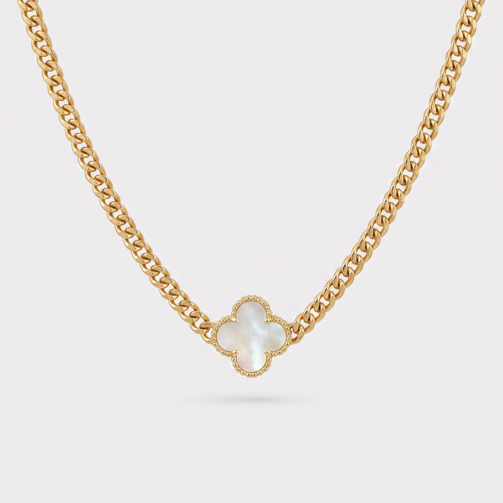 White Pearl Forget Me Knot Flower Pendant in Gold