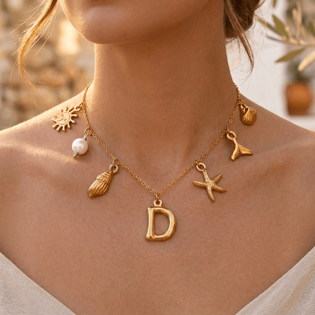 Summer Initial Necklace in Plated Gold - Ellavore