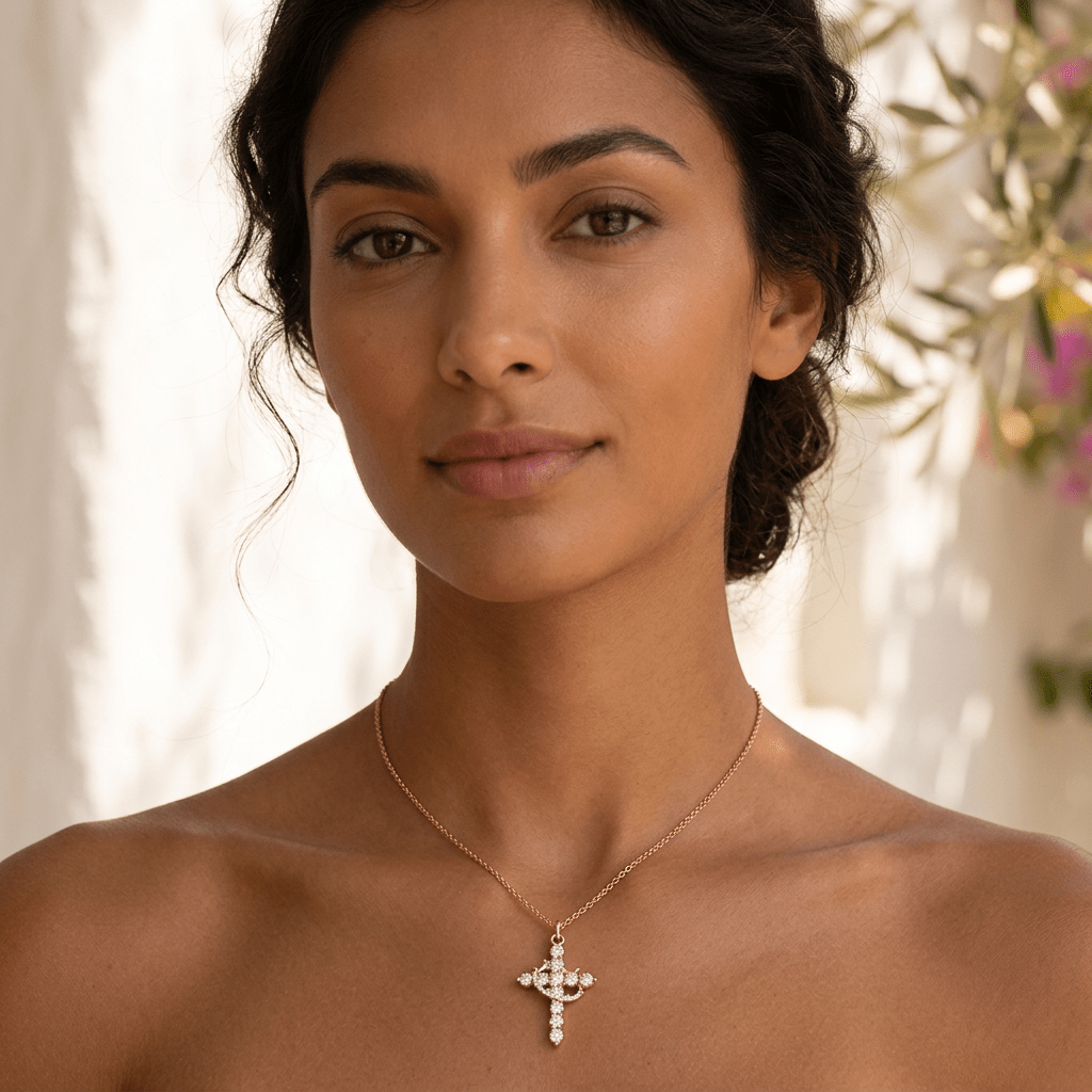 The Crown & Cross Pendant in Rose Gold - Ellavore