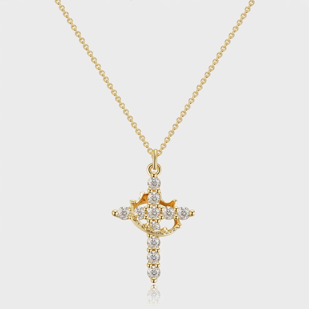 The Crown & Cross Pendant in Rose Gold - Ellavore