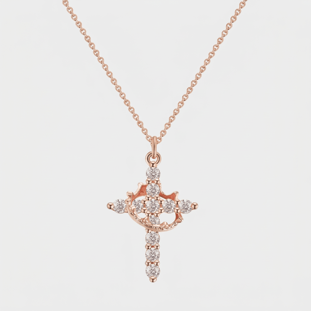 The Crown & Cross Pendant in Rose Gold - Ellavore