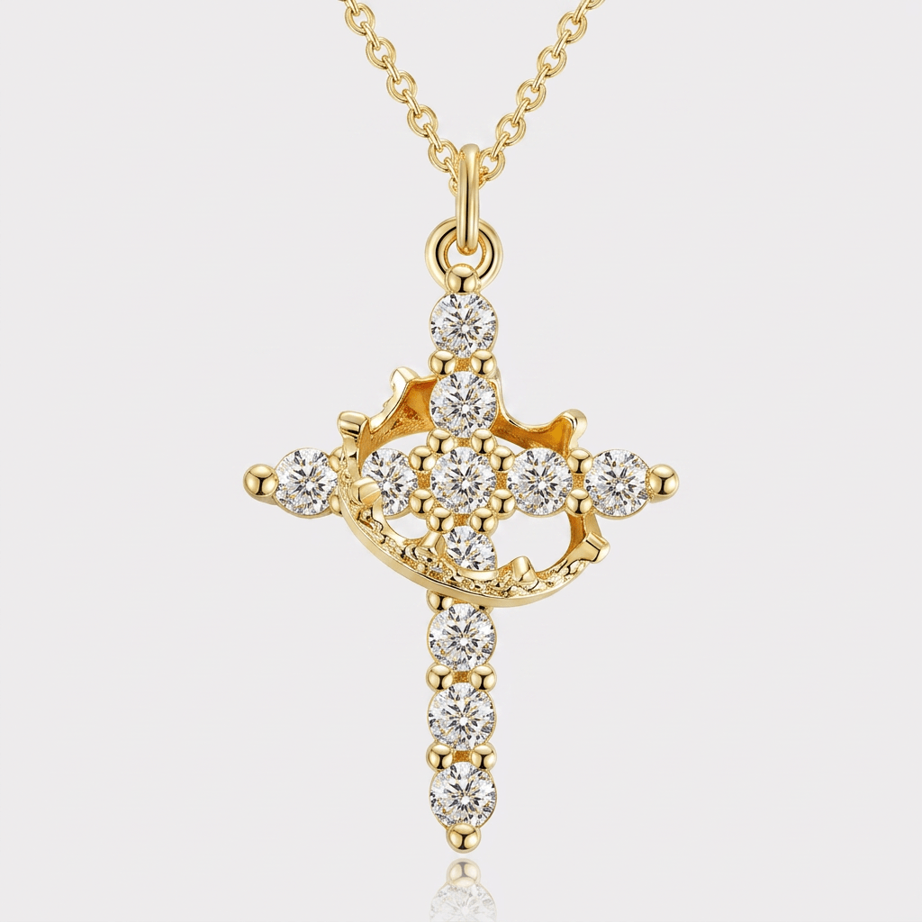 The Crown & Cross Pendant in Rose Gold - Ellavore