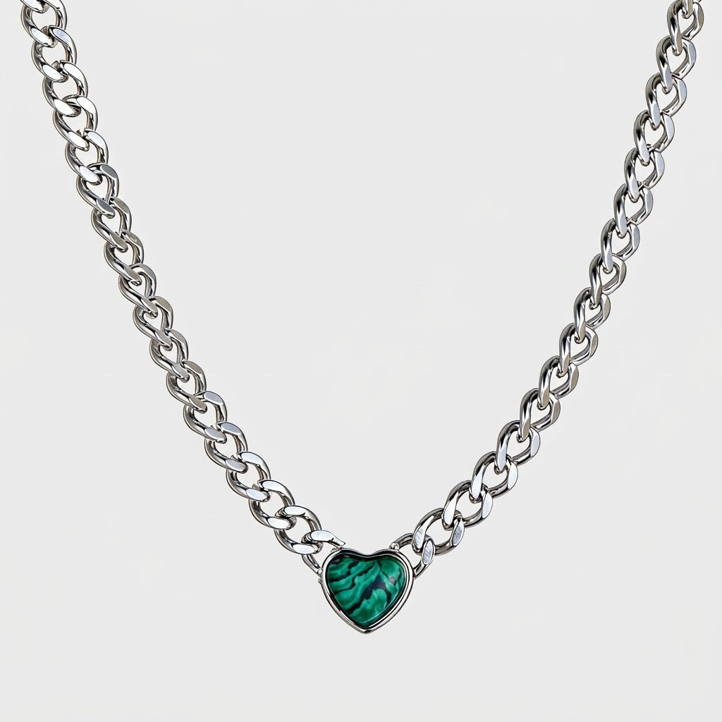 The Passion Necklace - Heart Shaped Green Stone Pendant - Ellavore