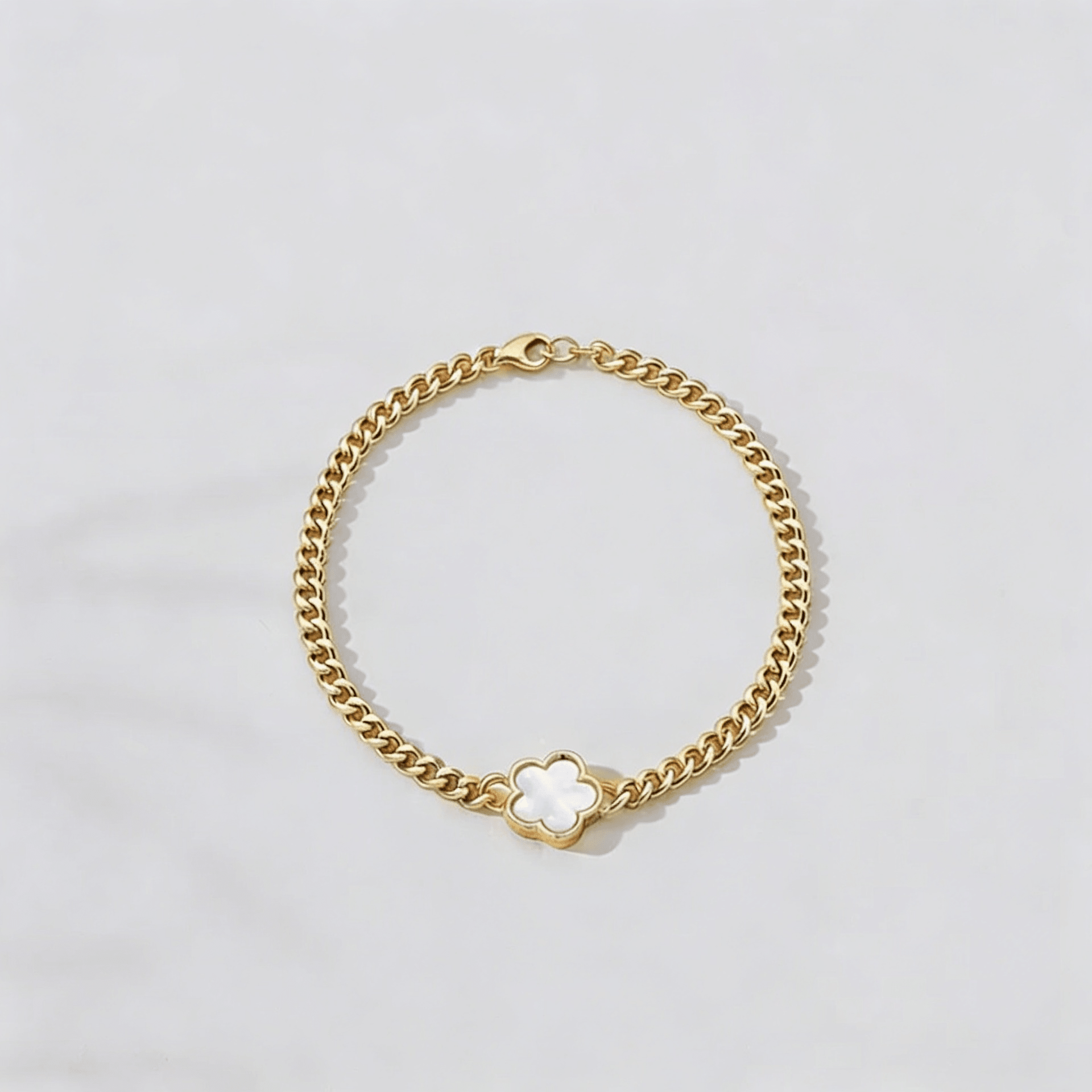 White Forget Me Knot Flower Bracelet in Gold - Ellavore