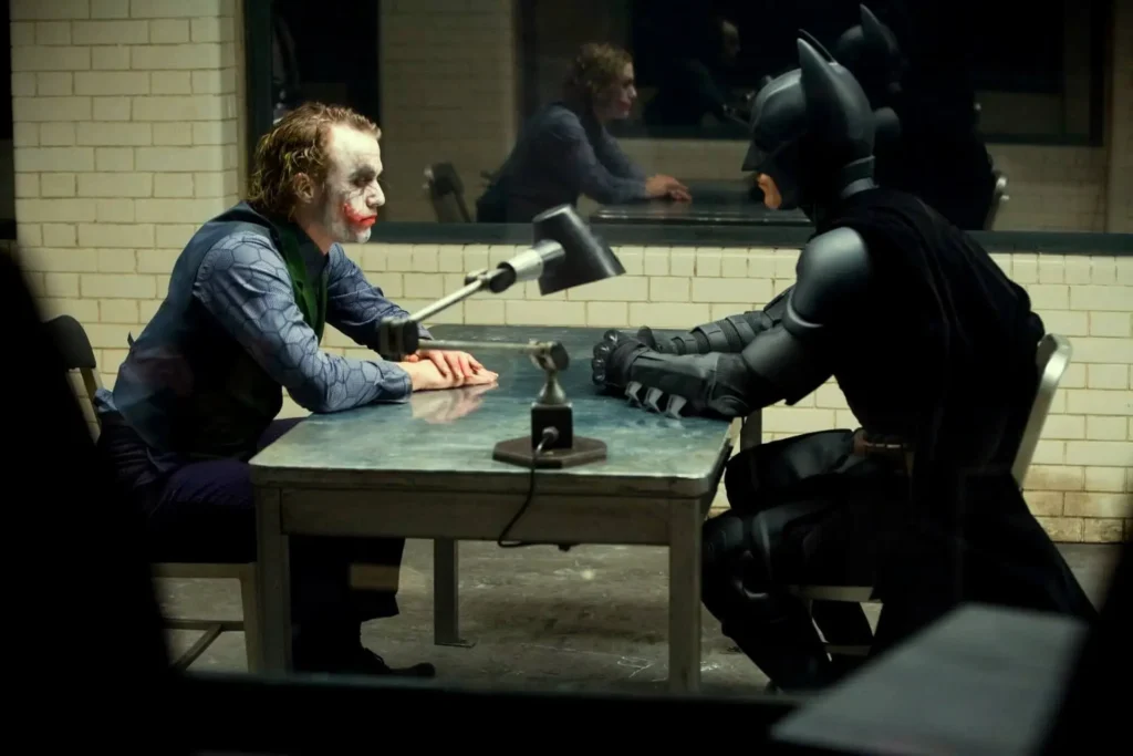 The Dark Knight The Joker’s Interrogation Scene, he is calm, he taunts, he laughs