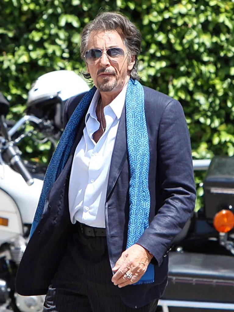 al pacino in shiny silk light blue scarf