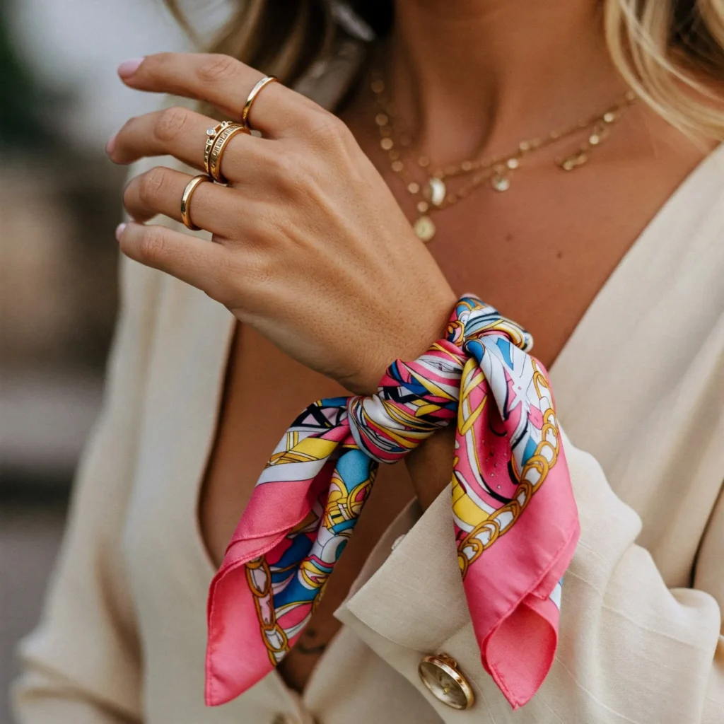 Elegant Wrist Wrap Silk Scarf Lady